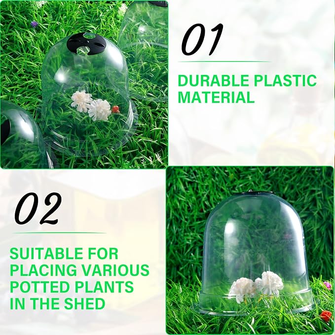 Zopeal 20 Pcs Large Garden Cloche Humidity Plant Dome 10.24" Dia x 8.27" H Reusable Thick Garden Plant Protector Covers Clear Plastic Dome Mini Greenhouses with 80 Securing Pegs for Outdoor Seed