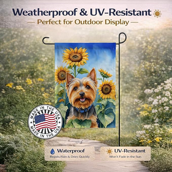 Caroline's Treasures DAC6165GF Silky Terrier in Sunflowers Garden Flag Mailbox Flag Decorative Yard Flag Banner Outside Patio Artwork Yard Flower Beds, Garden Size, Multicolor