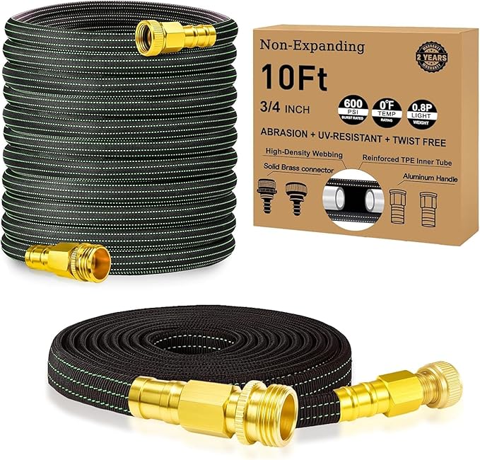 10FT Lightweight Garden Hose,Non-Slip Handles,Non-kink Hose,Flexible Water Hose Leader Hose for Boats, RV Water Hose,Marine Washdown,Lawn,Garden,Leakproof TPE Hose (OrangeBlack, 10 Ft)