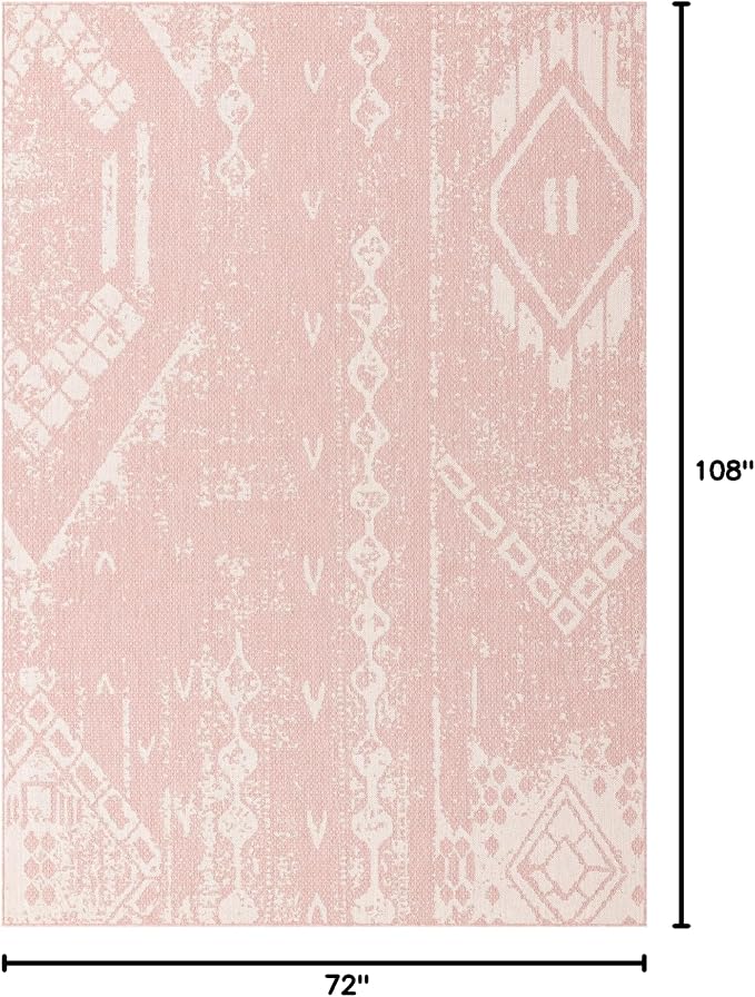 Unique Loom Outdoor Bohemian Collection Area Rug - Anthro (6' x 9' Rectangle Pink/Ivory)