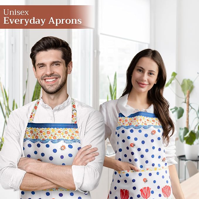 Maison d' Hermine Aprons for women with Pocket 100% Cotton (27.50"x31.50") | Adjustable Neck Strap & long ties Apron Men Chef Wedding Cooking Gardening Server Maid