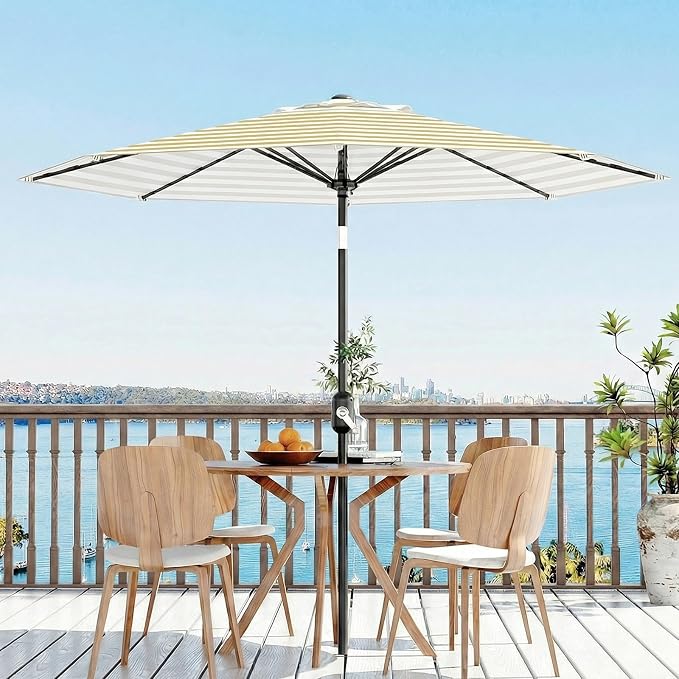 Garvee 10FT Patio Umbrella - Outdoor Table Umbrella with Smooth Crank Lift, Push Button Tilt and 8 Sturdy Ribs - Market Umbrella UV Protection Waterproof for Pool, Deck, Yard, Garden