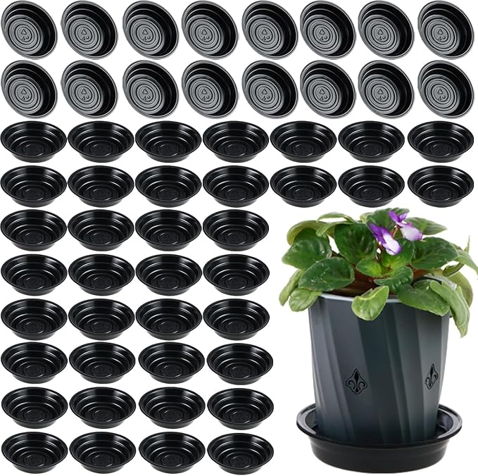 50 Packs 4 Inches Small Plant Saucers for Indoor Outdoor Use Heavy Duty Plastic Plant Plate Dish for Planter Bulk Round Flower Pot Drip Trays to Catch Water 4 to 20 Inch, Black