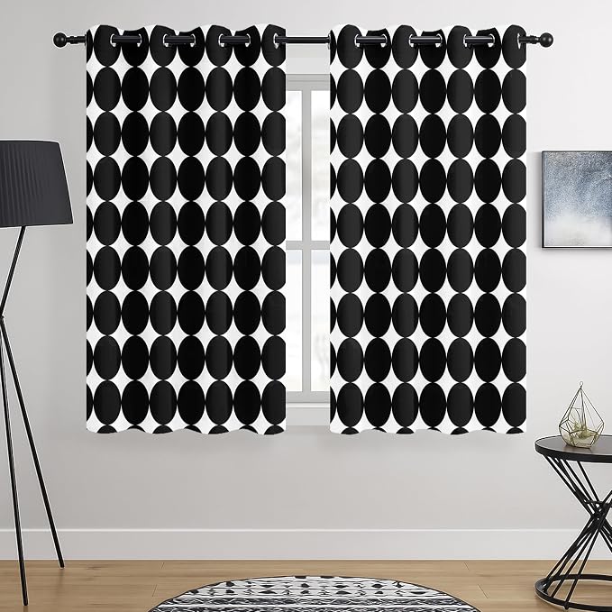 Black and White Polka Dot 100% Blackout Curtains for Bedroom Living Room – Modern Minimalist Dotted Pattern, Thermal Insulated, Noise Reducing, Grommet Drapes, Set of 2 Panels, Each W52xL63