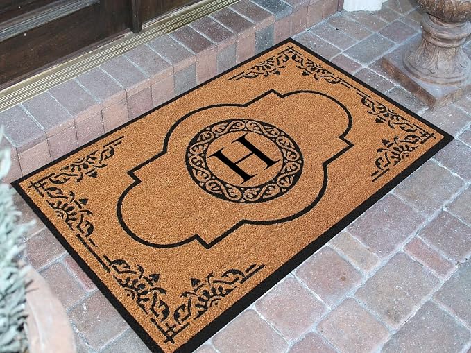 A1HC Natural Coir Monogrammed Doormat for Outside Entrance, Heavy Duty, Low Profile, Anti-Shed Treated Front Door Mat, Easy to Clean, Long Lasting Entryway Doormats - 30"x48"