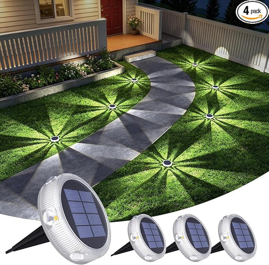 YiLaie Solar Pathway Lights Outdoor IP68 Waterproof,4 Pack Solar Ground Lights 1000mAh,Stick & Stake Landscape Lighting for Garden Pathway Lawn Yard Deck Driveway Walkway, Cold White