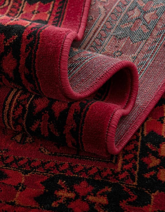Unique Loom Tekke Collection Area Rug - Sheibani (10' Round Red/Black)