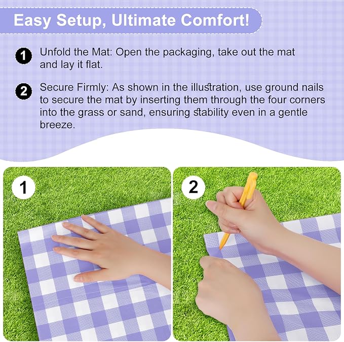 4 Pcs Disposable Outdoor Picnic Blankets 70.9''x70.9'' Portable Pocket Blanket Foldable Waterproof Picnic Mats Sandproof Beach Blanket with Ground Spikes for Beach Travel Hiking Camping