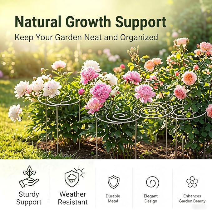 Peony Cages and Supports, Plant Support Garden Stakes, Metal Plant Support Ring for Garden, Plants Supports Cage, for Clump-Forming Flowers and Plants Such as Peonies, Roses, and Dahlias (M(15.7in))