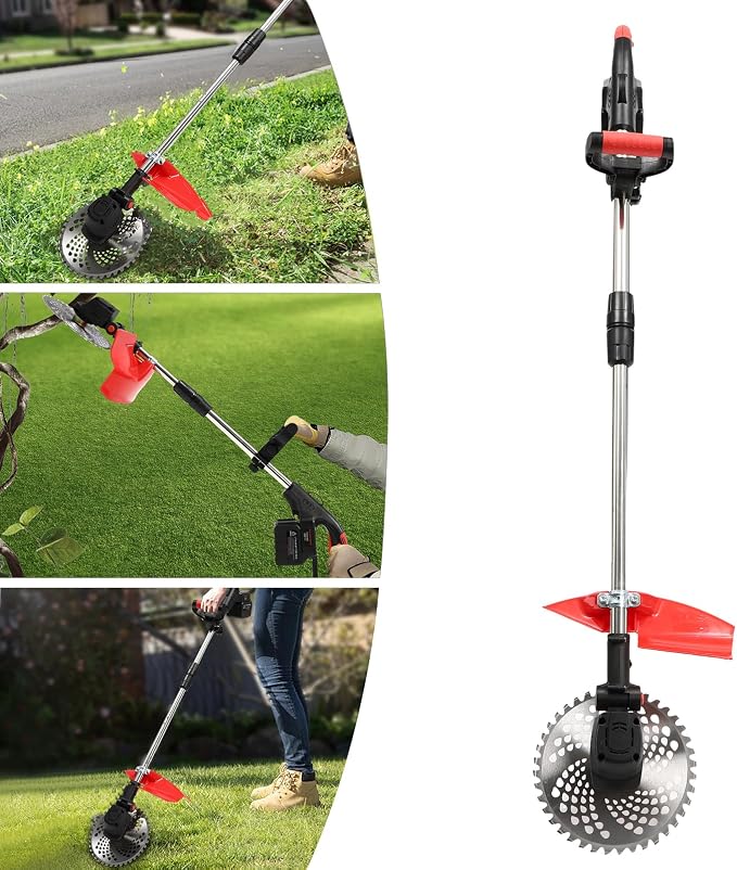 1800W 21V Battery Powered Cordless Weeder, Lawn Trimmer with 2 Lithium Ion Batteries, 1 Charger and Cutting Blades, for Lawn, Yard, Garden, Bush Trimming and Pruning