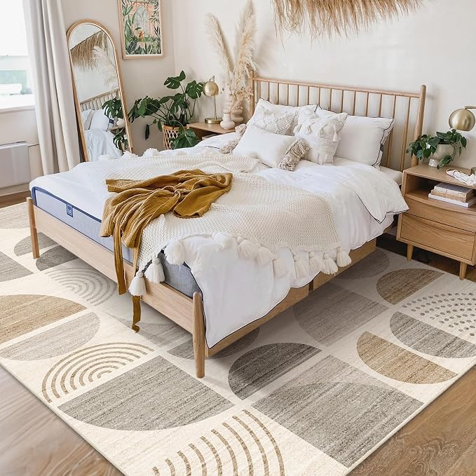 5x7 Area Rugs Boho,Washable Rugs Non Slip Modern Abstract Large | Throw Carpet for Living Room Bedroom Dining Room Soft Low Pile Floor Indoor Bohemian Neutral Beige