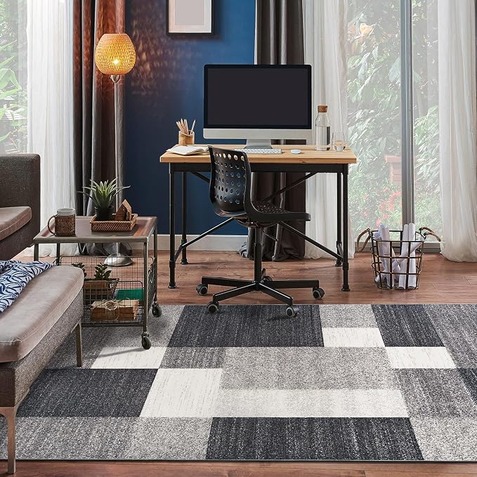 Rugshop Geometric Boxes Non-Slip Modern Living Room Area Rug Gray 3'3" x 5' | Non-Shedding, Rectangular, Size 3'3" x 5', Bedroom, Dining Room, Home Office, Kitchen, Entryway, Hallway, Nursery, Kids Room