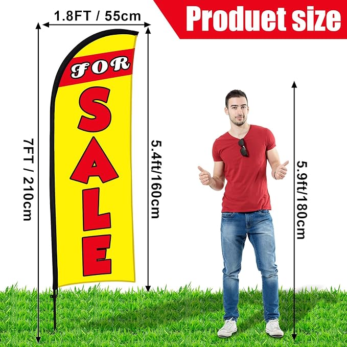 Buryeah 7 x 5.4ft Sale Feather Flag Large Sale Sign Flag Sign with Pole Kit Huge Banner Flag with Rope for Retail Store Outside Garden Business Advertising(Yellow)