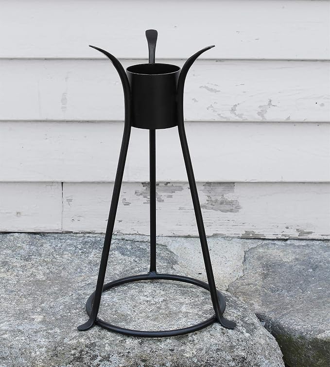 Alpine 10" Blue Outdoor Glass Gazing Globe with Achla Designs 13 1/2" Black Iron Stand for Gardens