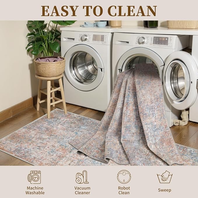 Tangsoo Abstract 2x4 Washable Rug for Entryway, Small Modern Non Slip Rugs | Front Door 2x4 Runner Rugs, Print Door Mat Soft Low Pile Rugs for Entrance Kitchen Entry Bathroom Orange Multi Home Decor