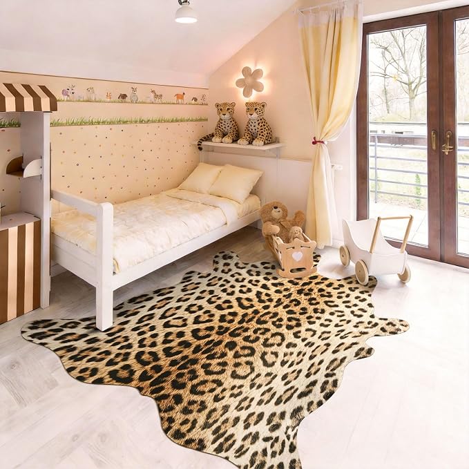 BENRON Leopard Rug, Animal Print Rug for Living Room Bedroom 6.2x7ft | Western Faux Cheetah Print Rug, Animal Skin Carpets, Non-Slip Throw Rug for Home Decor, Black and Brown