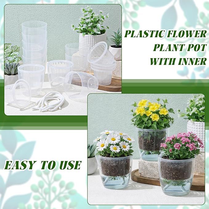 36 Pcs Self Watering Pots, 3.5 Inch Plastic Plant Pot with Inner Pot Self Watering Wick Planter Pots for Indoor House Plants, Flowers, Succulents(Transparent)