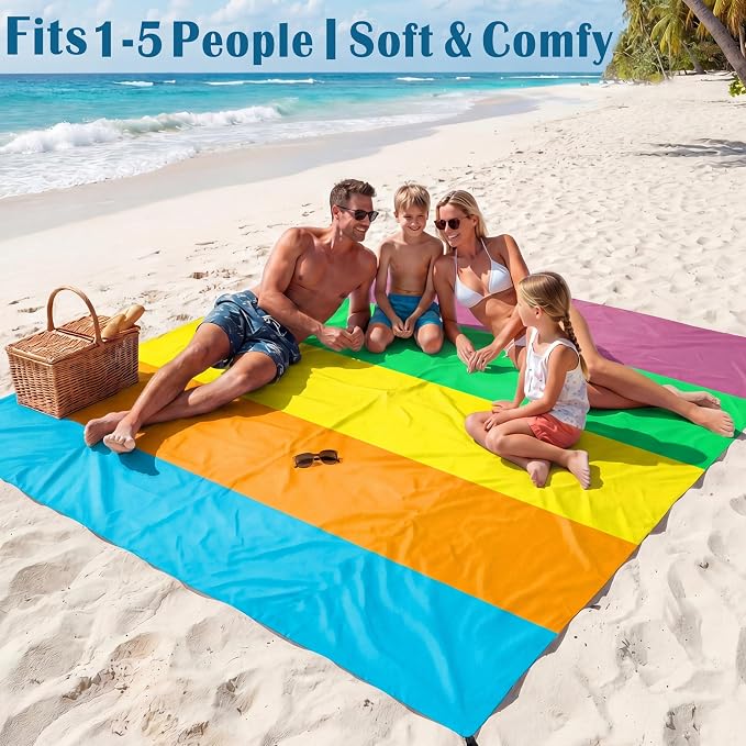 Famstar Beach Blanket Oversized Extra Large 78"X81"/10'X9',Waterproof Sandproof Beach Blanket 2-8 Adults Lightweight Durable for Travel Camping Hiking Picnic
