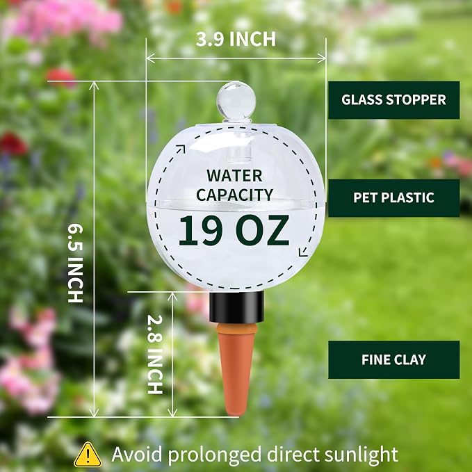 Soilagua 19 oz Extra Large Plant Self Watering Globes Top Fill, Plastic Water Bulbs, Slow Release Terracotta Self Watering Planter Insert, Plant Watering Devices System, Water Spikes Stakes, 4 Pack