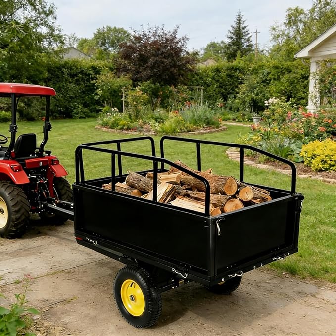 750LB Dump Cart, Heavy Duty Steel Garden Utility Trailer with Manual Dump,Pull Behind Trailer for Lawn Mower, Tractor, ATV for Yard & Farm