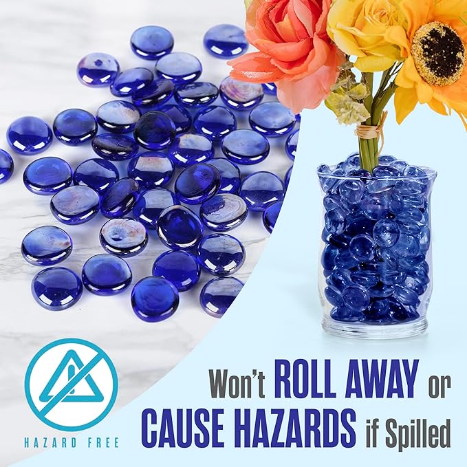 Houseables Glass Beads for Vases, Marbles for Vases, Glass Marbles, Filler, Blue Beads, Flat, Blue Gems, Crafts, Pebbles, Stones, Decorative Rocks, Plants, Florist, Floral, Fishbowl, 25 LBS, 2500PC