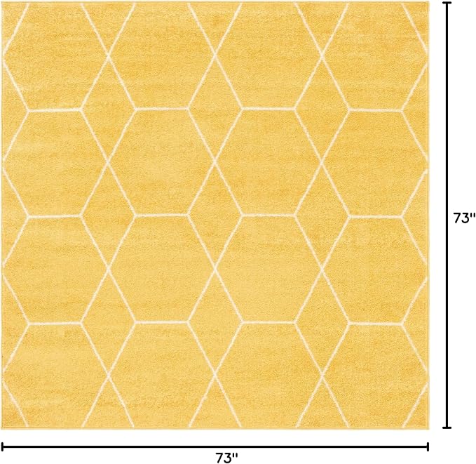 Unique Loom Trellis Frieze Collection Area Rug - Geometric (6' Square, Yellow/ Ivory)