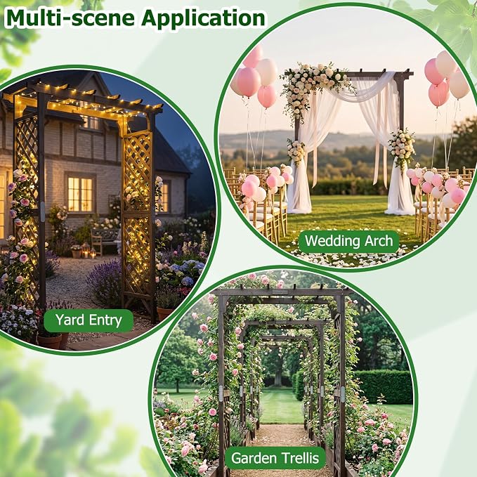 Giantex 85" Garden Arch Trellis, Wood Garden Arbor with Flat Top for Climbing Plants, Roses & Vines, Outdoor Wooden Wedding Arbor for Ceremony Backyard Lawn Patio Garden Entrance