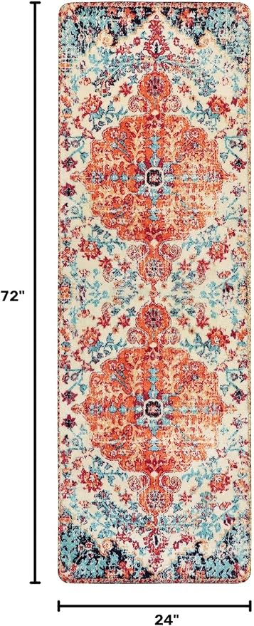 Lahome Reine Floral Washable Kitchen Runner Rug, 2x6 Hallway Entryway Runner Rug, Oriental Medallion Non-Slip Mat, Bohemian Low-Pile Floor Carpet Runners for Bathroom Laundry Bedside, Orange