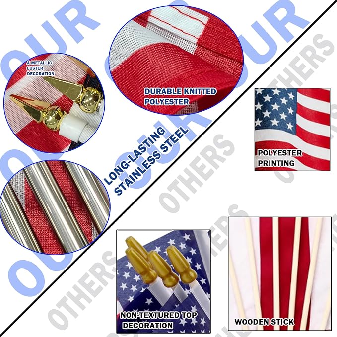 Betsy Ross Flags on Stick 6-Pack, 12x18 Inch 13 Star American Handheld Flag with Stainless Steel Telescopic Pole, Small USA Flags for 250th Anniversary July 4th Parade Patriotic Decorations