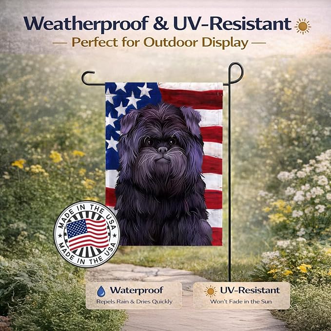 Caroline's Treasures CK6382GF Affenpinscher American Flag Garden Flag Mailbox Flag Decorative Yard Flag Banner Outside Patio Artwork Yard Flower Beds, Garden Size, Multicolor