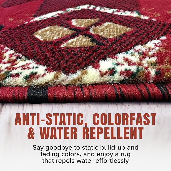 YHSF South West Native American Area Rug C318 - Easy Clean, Thick, Soft, Durable Native Tribal American Indian Inspired Rug for Bedroom/Living Room and More - Red, 3 Feet x 4 Feet 7 Inches