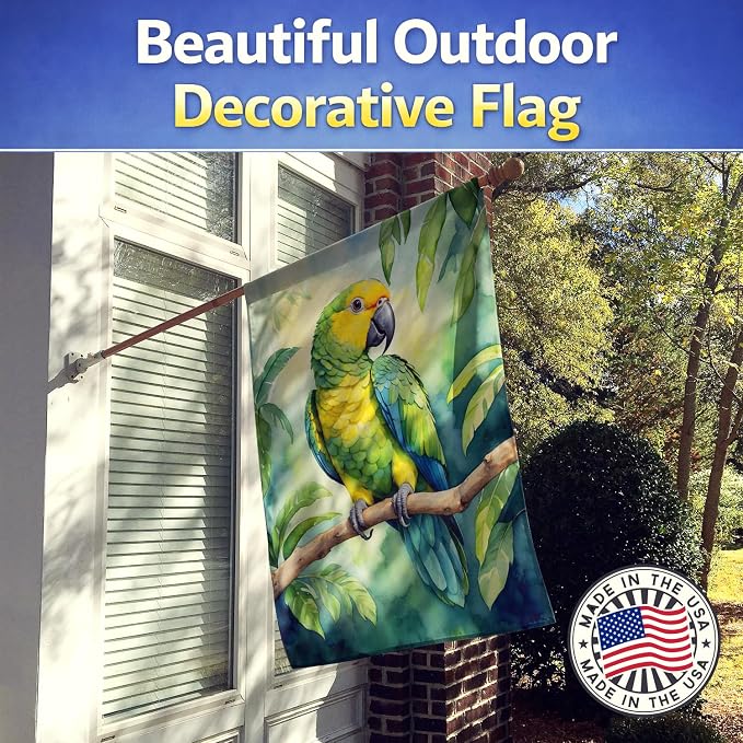 Caroline's Treasures Yellownaped Amazon Parrot House Flag Large Porch Sleeve Pole Decorative Outside Yard Banner Artwork Wall Hanging, Polyester, House Size, Multicolor