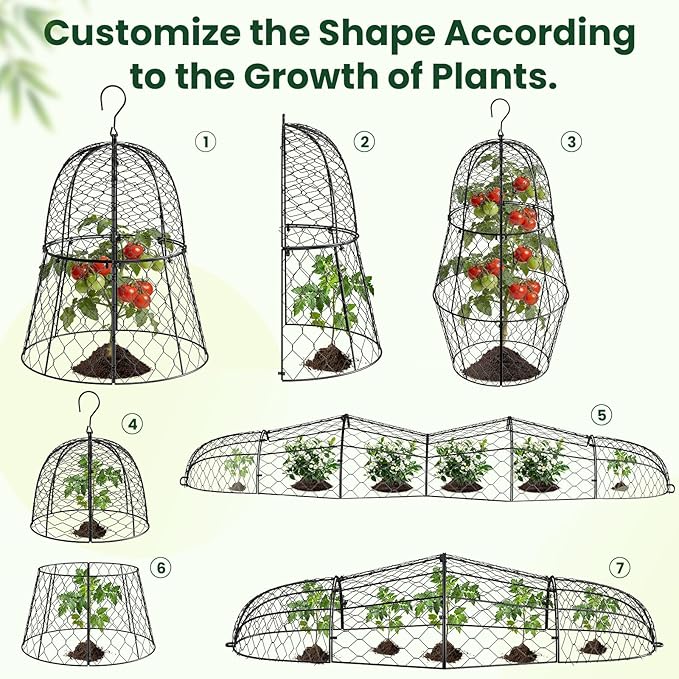 6 Pack Garden Cloche Plant Protectors from Animals, 13" x 11.8" Heavy Duty Chicken Wire Cloche, Adjustable Metal Wire Garden Cloches for Outdoor Plants, Keep Rabbits, Squirrels & Birds Away