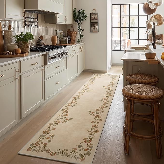 2x10 Washable Kitchen Runner Rugs: Hallway Rug Non Slip Stain Resistant Low Pile Soft Indoor Long Floor Carpet Runners for Hallways Entryway Kitchen Laundry Room Bedroom Farmhouse