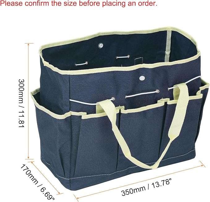 HARFINGTON Garden Tool Bag 14" x 6.7" x 12" Large Oxford Waterproof with Pockets Garden Tote Bag Gardening Plant Tool Organizer Storage Carrier Store for Outdoor Women Men, Blue