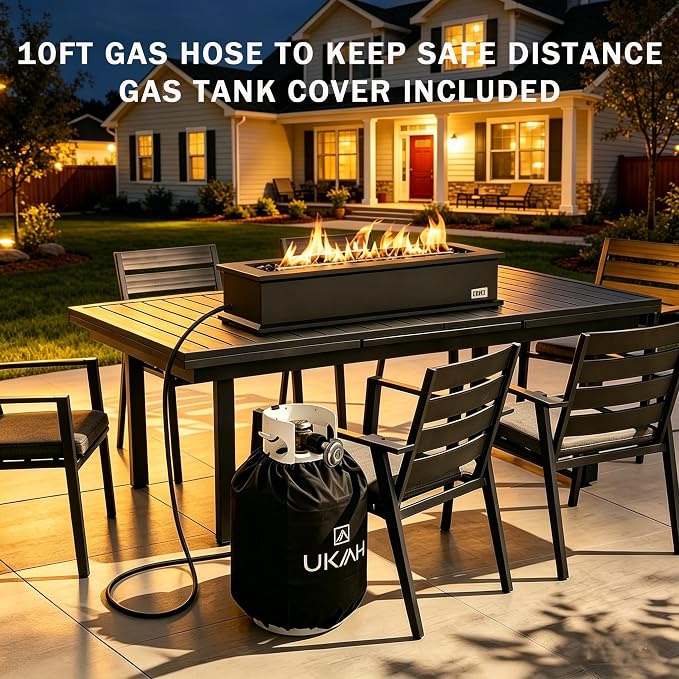 28" Propane Gas Fire Pit with 10FT Hose, Covers & Glass Beads, Portable Smokeless Tabletop Fireplace for Patio Backyard Camping RV Tailgating, Gift Choice, 40000BTU, FP063