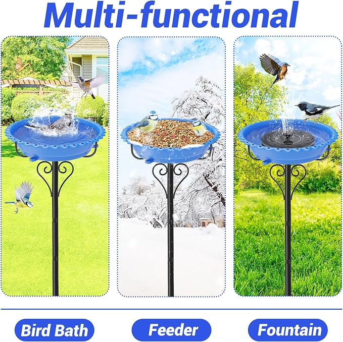 Bird Bath for Outside,40In Vintage Freestanding Bird Baths for Outdoors with Removable Bowl,Bird Baths Feeder with 5 Prongs Base for Garden Patio Yard Lawn Decor (Blue)