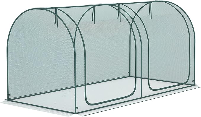 Outsunny 8' x 4' Crop Cage, Plant Protection Tent with Two Zippered Doors, Steel Frame, Storage Bag and 4 Ground Stakes, for Garden, Yard, Lawn, Green