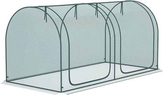 Outsunny 8' x 4' Crop Cage, Plant Protection Tent with Two Zippered Doors, Steel Frame, Storage Bag and 4 Ground Stakes, for Garden, Yard, Lawn, Green