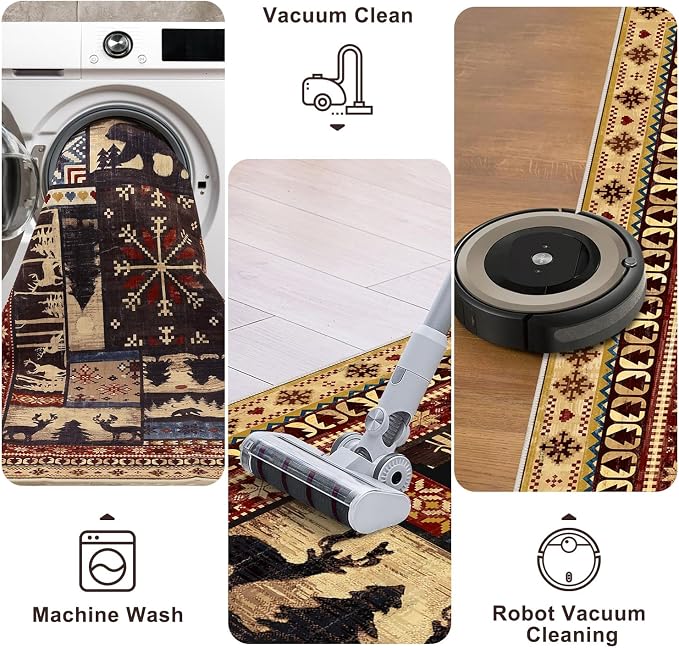 LOKHOM 3x10 Hallway Runner Rug, Non Slip Washable Western Cabin Bear Rugs | Bear Pattern, Low Pile Soft Kitchen Rug, Vintage Wildlife Accent Carpet Runner, For Laundry Bedroom Entryway Nursery