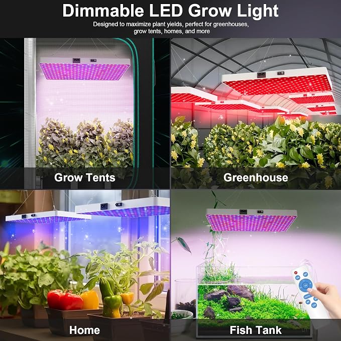 Remote Control LED Grow Light, 100 Watt Dimmable Full Spectrum Plant Light, 3 Lighting Modes Grow Lights for Indoor Plants Seed Starting Seedlings Vegetable, Hanging Growing Lamp for 2x2/3x3 Grow Tent