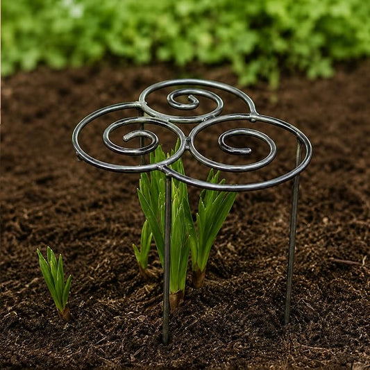 Metal Plant Support Ring for Garden, Heavy Duty Rustproof Flower Support Stakes for Top Heavy Plants, Decorative Outdoor/Indoor Grow Through Cage for Peony, Tomato, Clump-Forming Flowers (Small)