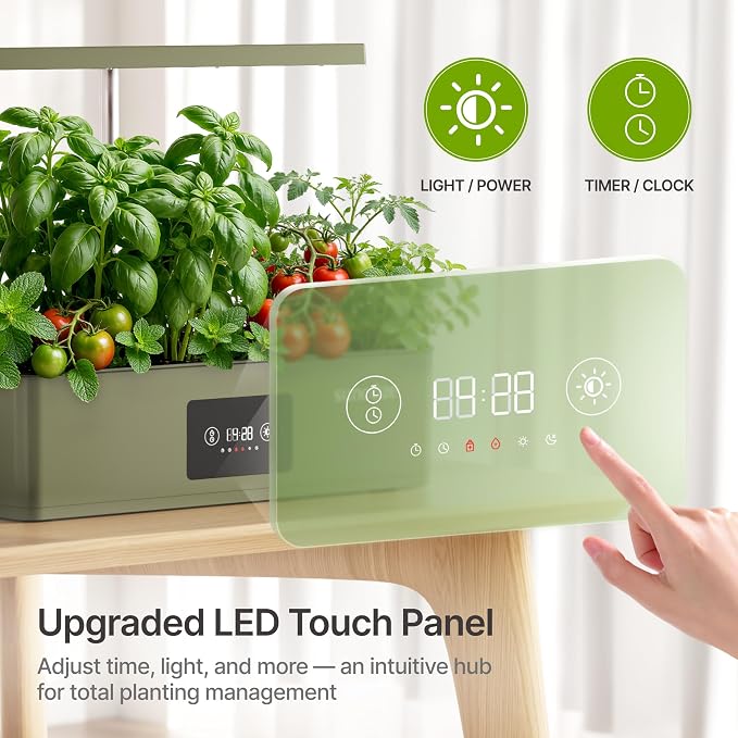 SUNCOZE Hydroponics Growing System Kit with 24W Dimmable LED Light, Green | 12 Pods Indoor Herb Garden with Timer & Local Time Setting, Adjustable Height, Smart Countertop Garden for Home & Kitchen