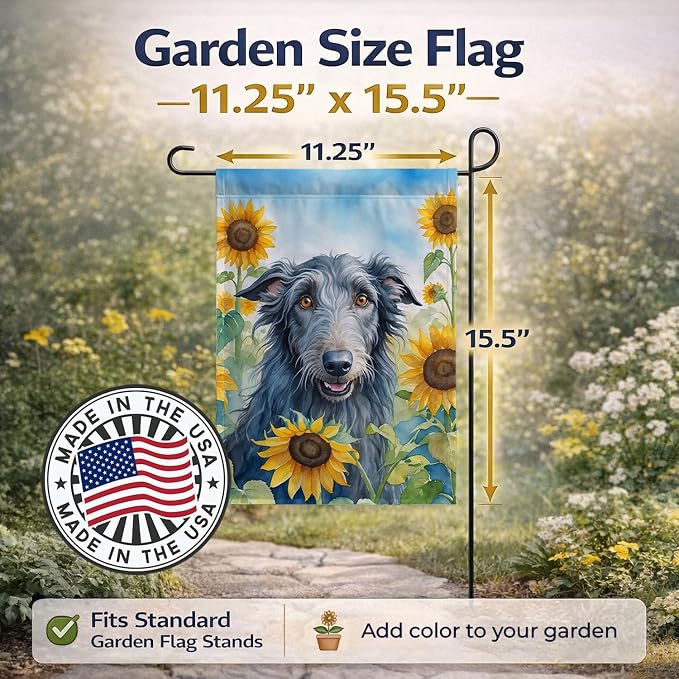 Caroline's Treasures DAC6157GF Scottish Deerhound in Sunflowers Garden Flag Mailbox Flag Decorative Yard Flag Banner Outside Patio Artwork Yard Flower Beds, Garden Size, Multicolor