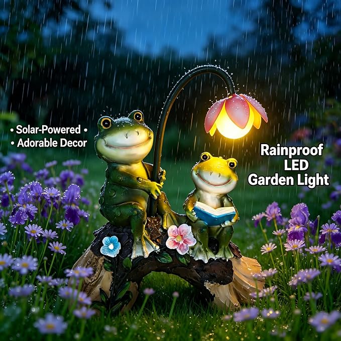 Solar Frog Garden Statue with Flower Lamp for Outdoor, Waterproof Frogs Garden Decor for Yard, Lawn , Balcony, Garden Figurine Lights for Patio Decor, Ideal Gift for Garden Lovers & Homeowners