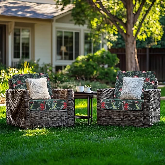 Favoyard Deep Seat Patio Cushion 24 x 24 x 4 in Waterproof Seat & Back Cushion Set with Color Fade Resisitant Pattern, Portable Handle, Attach Straps, Zipper on Removable Cover for Outdoor Furniture