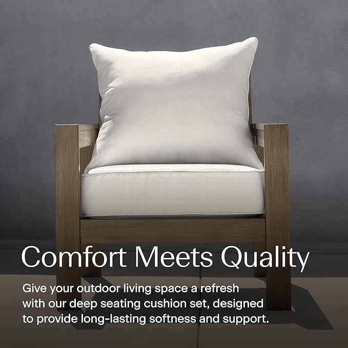 Honeycomb Outdoor Heritage Deep Seat, 23 x 25, Textured Solid Bone Chair Cushion with Removable Cover, for Patio Furniture