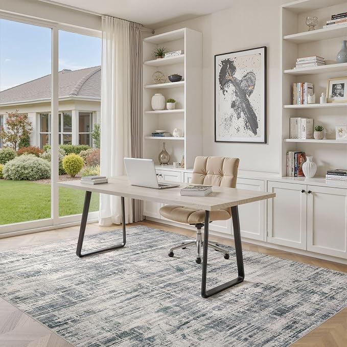 UERMEI 9x12 Area Rug for Living Room Washable Abstract Gray Carpet | Low Pile Non-Slip Soft Neutral Modern Kid Pet Friendly Large Rugs For Bedroom Dining Room Nursery Office Indoor Decor