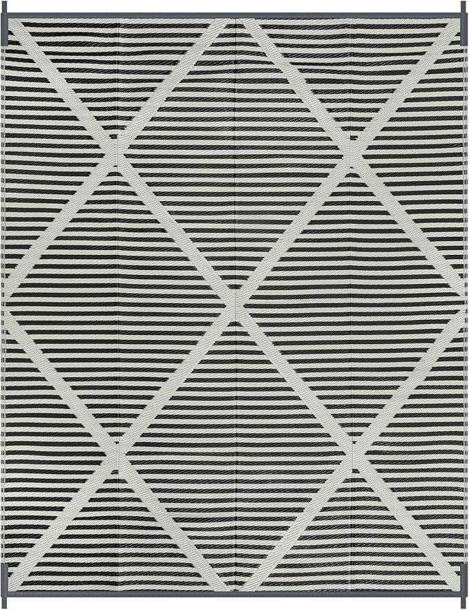 Lahome Outdoor Rug 8x10 Patio Waterproof, Plastic Straw Reversible Outside Rv Rugs for Camping, Large Indoor Outdoor Carpet for Porch Deck Backyard Camper Picnic, Grey 8'x10'