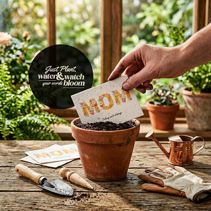 Mom Greeting Cards – 5 Sets of Gift Cards with White Envelope Each, Embedded with Wildflower Seeds, Plantable and Writable Greeting Cards for Mom's Day, Appreciation to Her, Mother's Birthday Gift